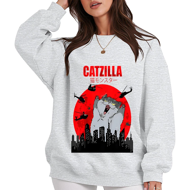 Śmieszne bluzy z grafiką kotów dla kobiet, ubrania Y2k, nadrukowane bluzy z okrągłym dekoltem, streetwear, odzież codzienna męska