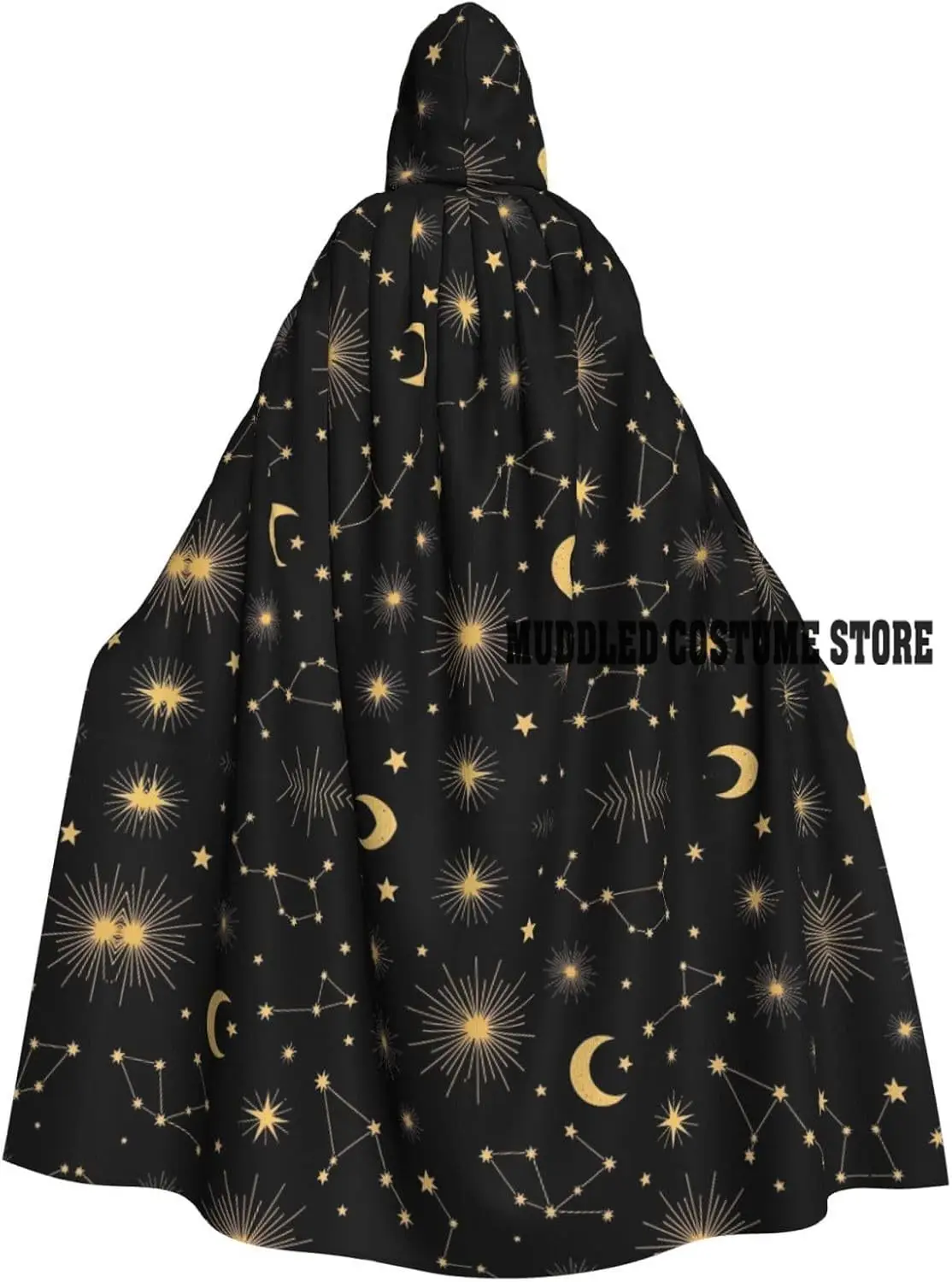 النجوم والقمر مقنعين عباءة الساحرة زي تأثيري كيب هالوين معطف الكبار للجنسين