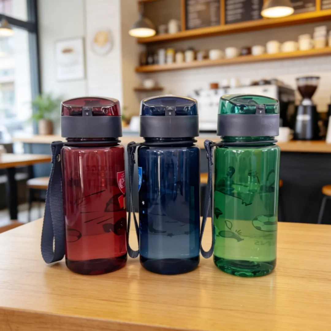 Cartoon Pattern Plastic Cup Water Bottle Portable Cute Straw Cup Leak-proof Drinking Carry Loop 400ML