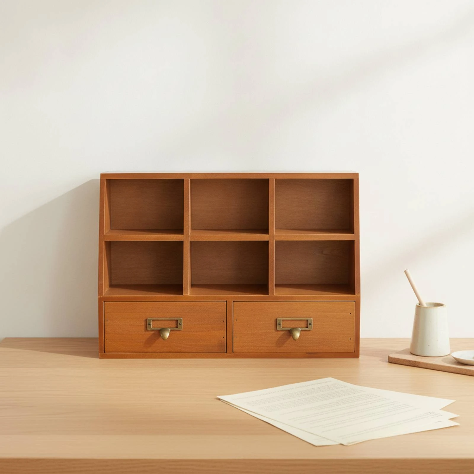 Wooden Desktop Organizer with Drawers Compact Desktop Organizer with Drawers Space-Saving Sturdy for Vanity, Dressing Table