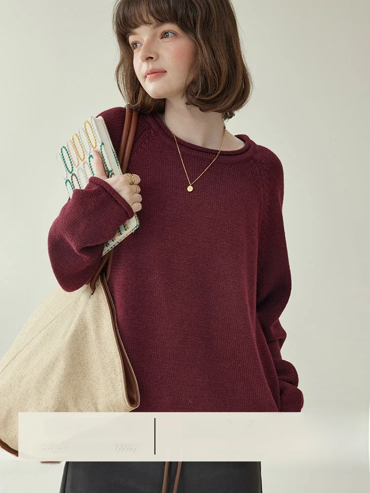 

Оригинальный винтажный шерстяной свитер North Island AMUU винно-красного цвета с отворотами, женский зимний утепленный лонгслив для повседневной носки и офиса