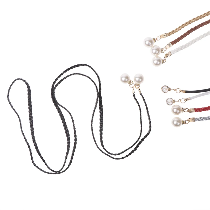 Retro PU Braided Pearl Belt Waist Chain Versatile Women Leather Rope Waistband Waist Rope Jeans Dresses Clothing Accessories