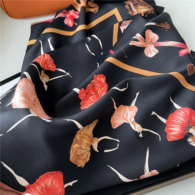 Lady Scarf Ballet Girl Print Designer New Large Square Scarves 90cm Thin Twill Silk Shawl Headscarf Luxury Brand 2024 Fashion