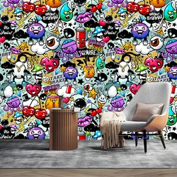 Cartoon Graffiti Pattern 3D Self-adhesive Wallpaper Living Room Bedroom Bathroom Waterproof Wall Paper 3D Home Decor Sticker