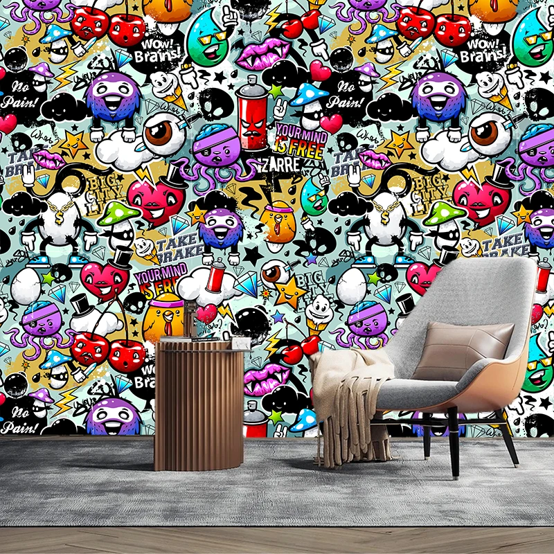 Cartoon Graffiti Pattern 3D Self-adhesive Wallpaper  Living Room Bedroom Bathroom Waterproof Wall Paper 3D Home Decor Sticker