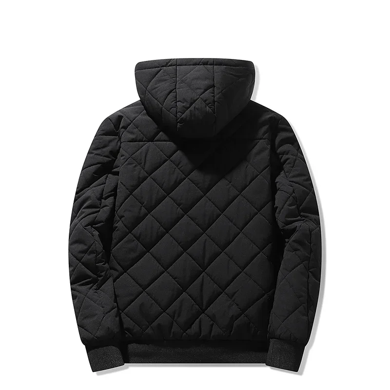 Jackets for Men with Hood Autumn Winter Cotton Padded Jacket Men Fashion Clothing Rhombus Texture Casual Parkas Big Size 4XL