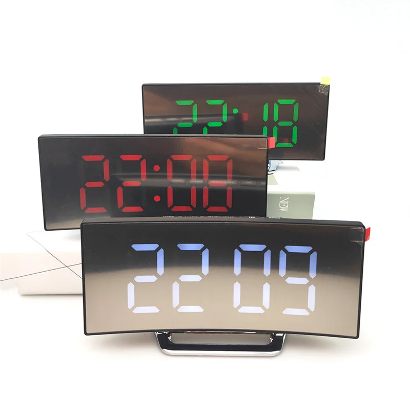 Curved Screen Clock Electronic Clock Large Screen LED Mirror Clock Silent Alarm Clock Creative Surface Bedside Clock Room Decor