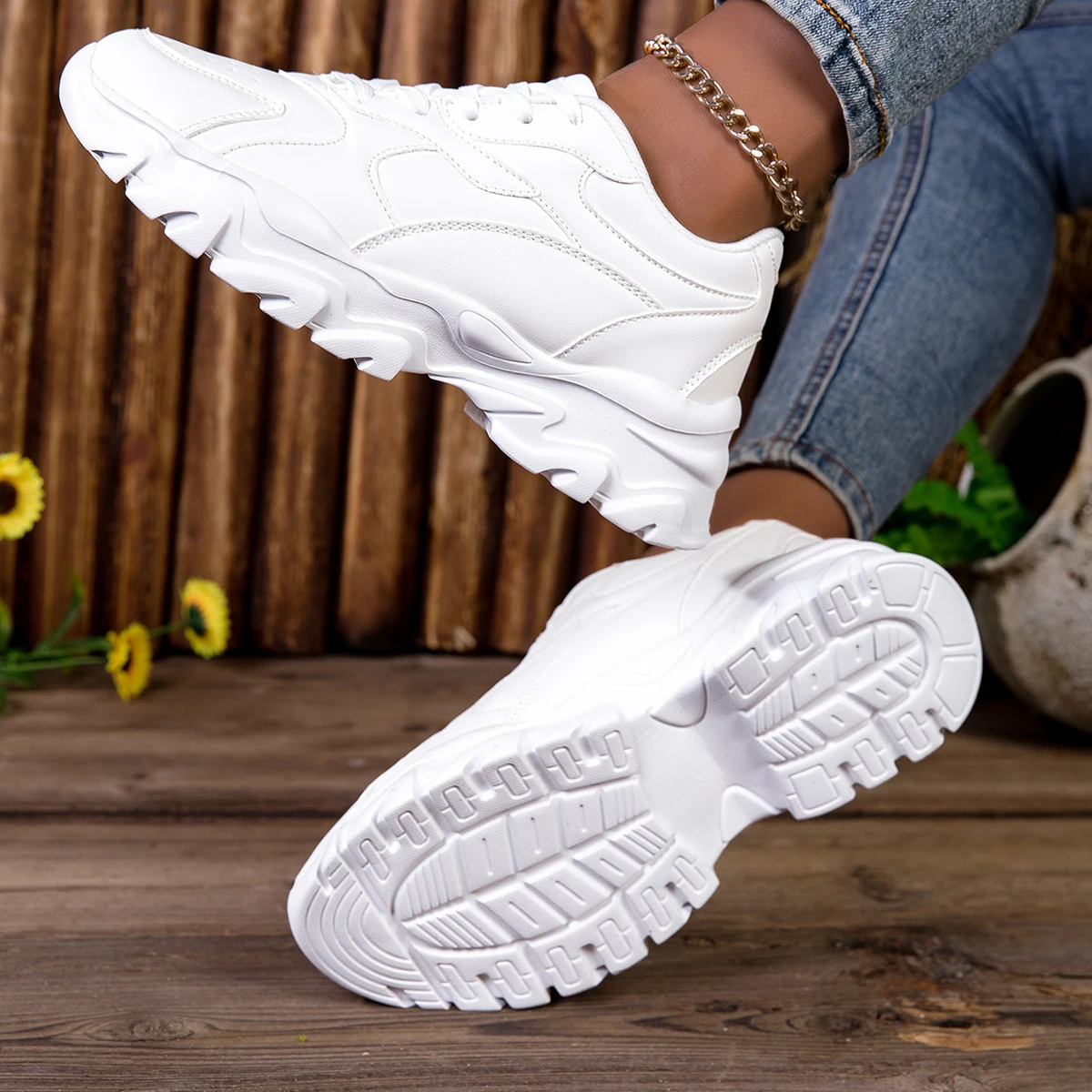 

Fashion Woman Platform Casual Sneakers Breathable Mesh Flats Vulcanize Running Walking Shoes Chunky Sports Sneaker For Men