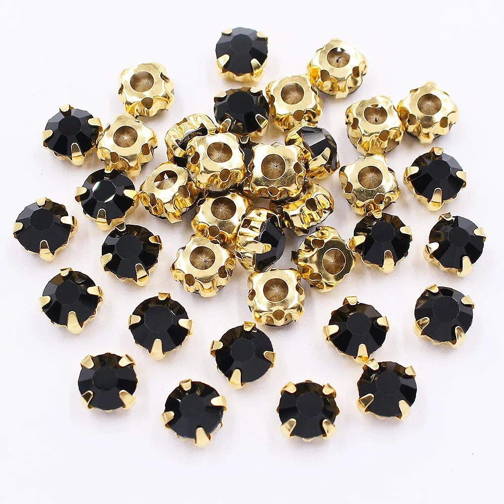 

3mm-8mm Gold Glaw Sew On Rhinestones Flatback Base Shiny Crystals Glass Beads Stones Sewing Rhinestones Clothing Crafts Stones