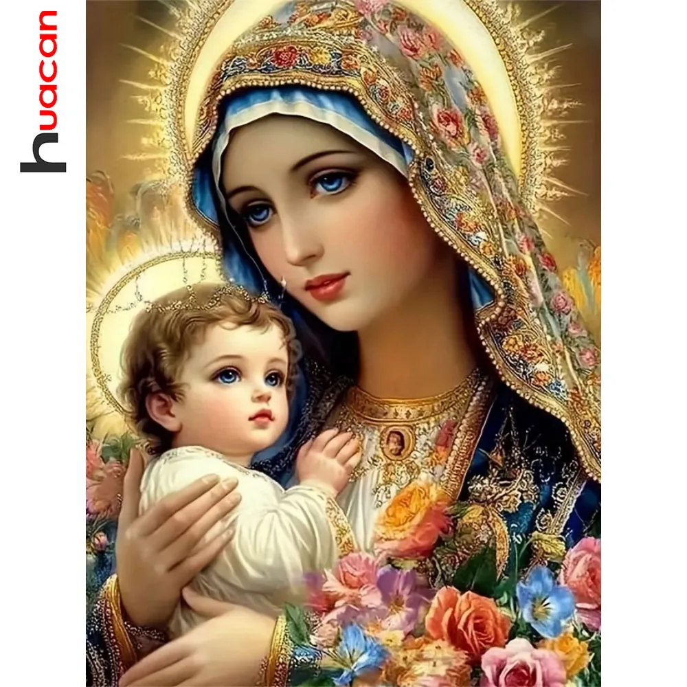 Huacan 5D DIY Diamond Painting Virgin Mary Kid Diamond Mosaic Portrait Religion Craft Kit Home Decor Handmade Gift