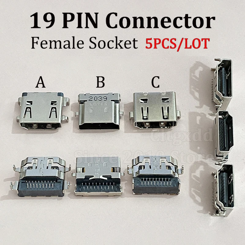 5PCS/LOT19Pin HDMI Type A Female Connector Sinking Board 3.7/4.37mm 19P HD Socket With Fixing Lugs HD Video Interface Port