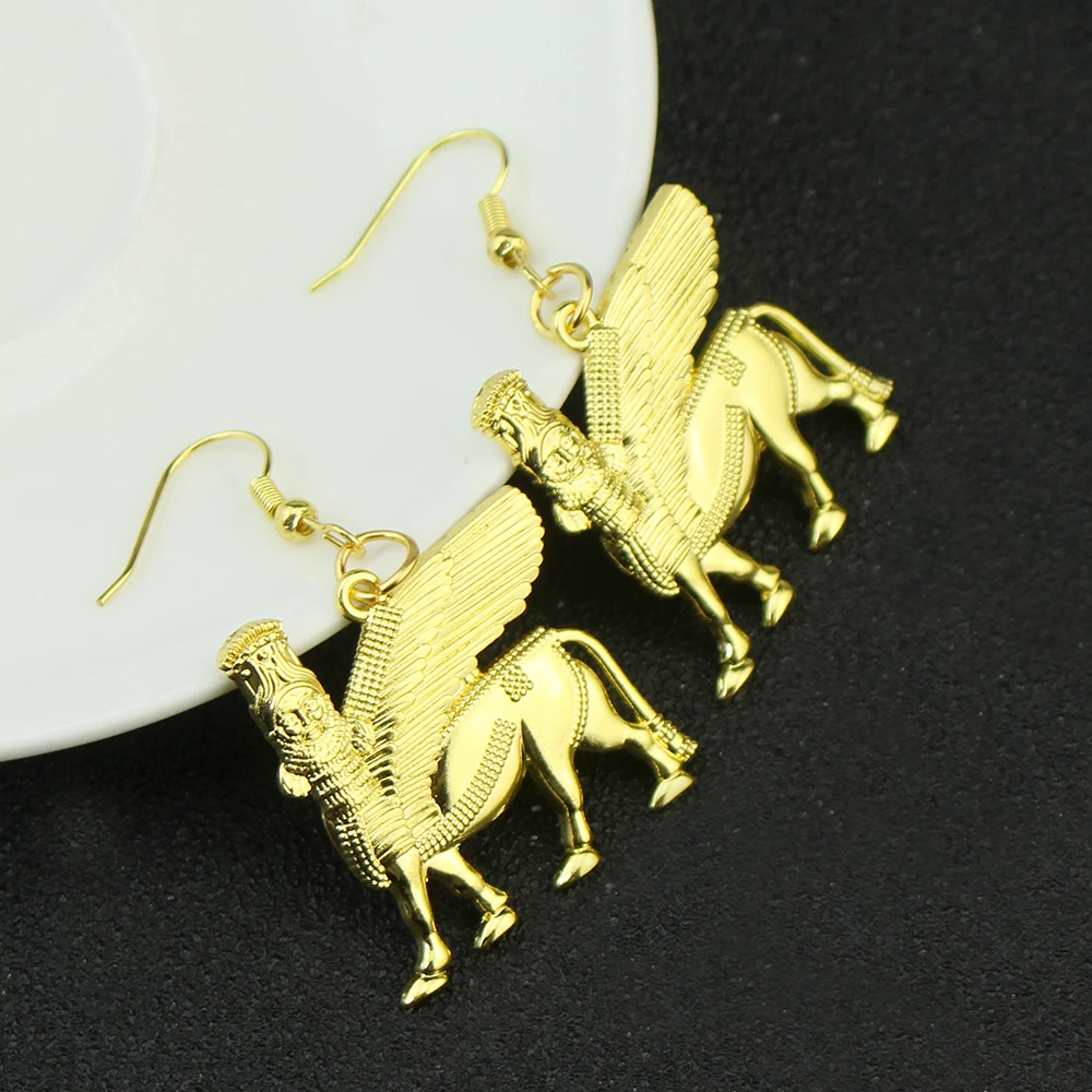 أقراط قلادة أشور للنساء والرجال لاما، لاما، ثور مجنح لاماسو هي مجوهرات إلهية واقية آسيوية #1