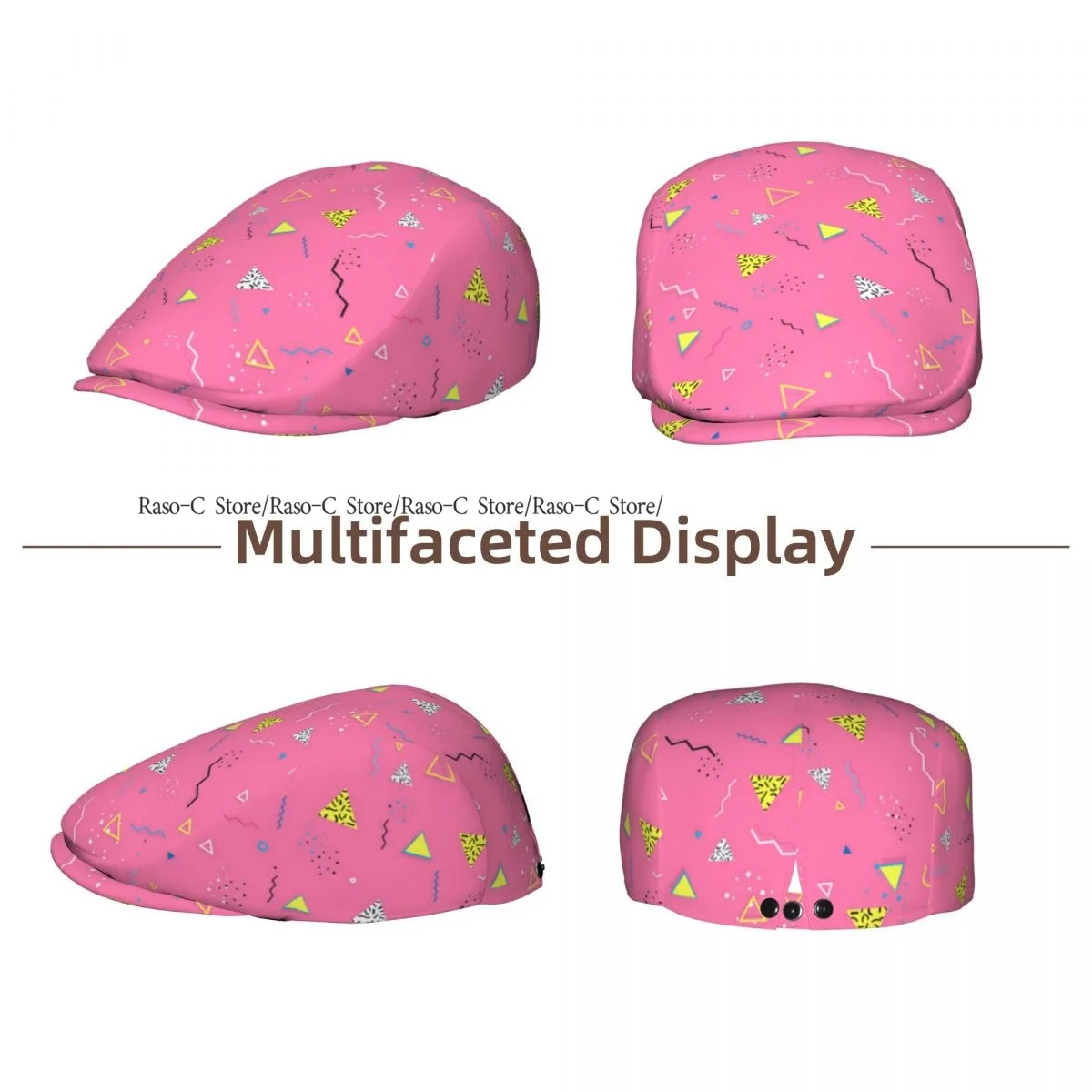 Unisex Adult Forward Peaked Cap Abstract Geometric Line Shapes Pattern Newsboy Flat Cap Casual Streetwear Ivy Driving Hat