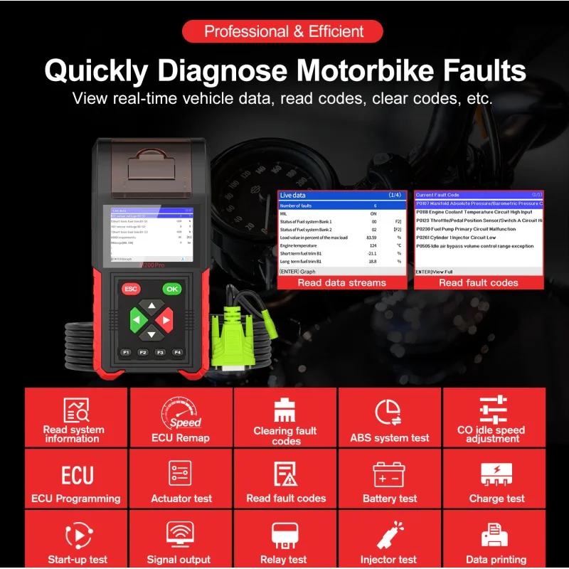  System Electronic Diagnostic Tool MotorBike ECU Scanner JDiag M200 Pro Full Version For Asian EURO Motorcycle