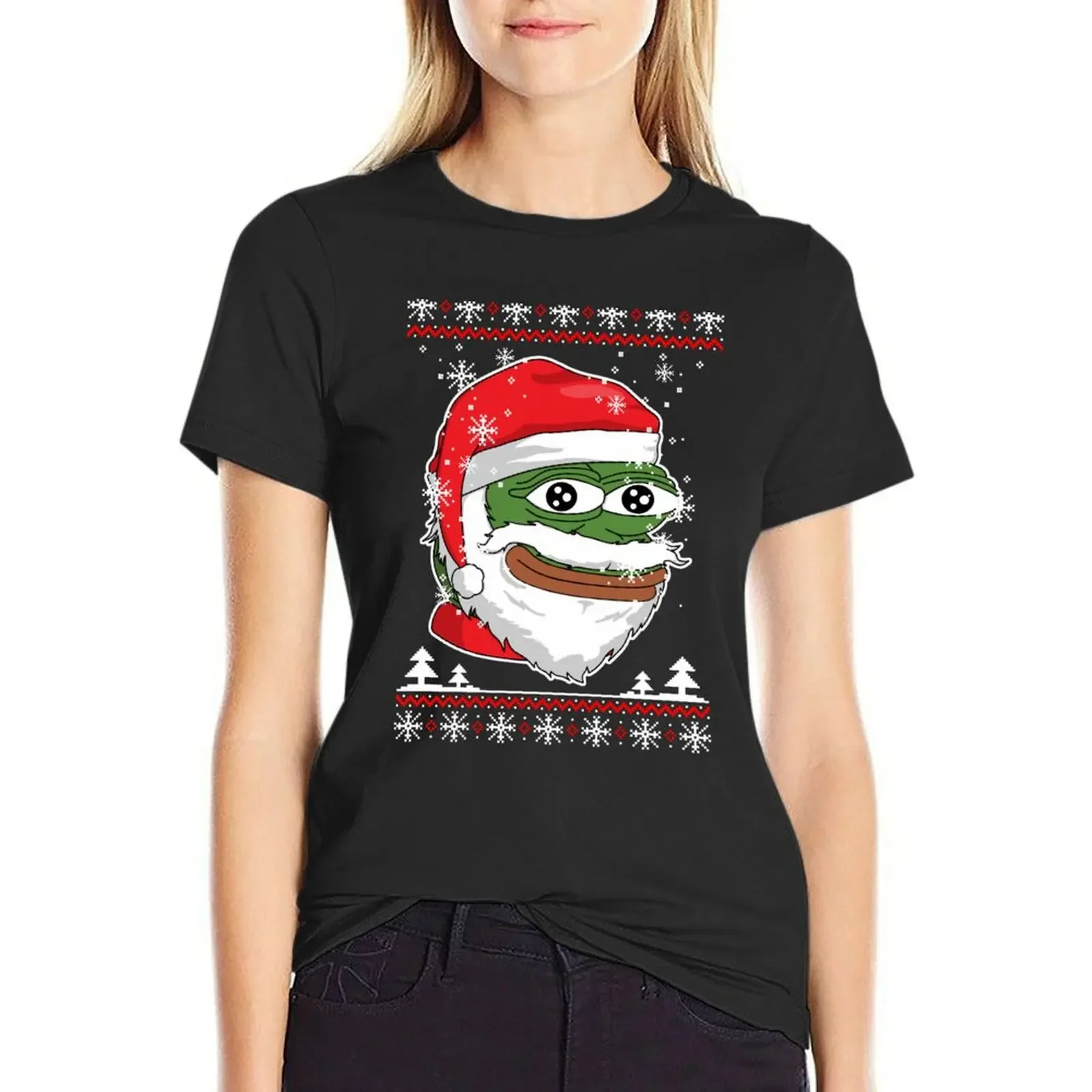 

Santa Pepe FeelsOkayMan - White Outline T-Shirt cute tops summer tops female plus size tops Womens graphic t shirts
