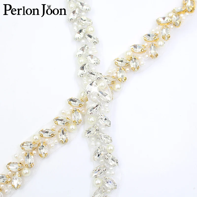 

1 yard Classic Glass Leaf Pearl Handcrafted Rhinestone Trim hot fix Iron on Wedding Dress Veil Trim Accessories WH106