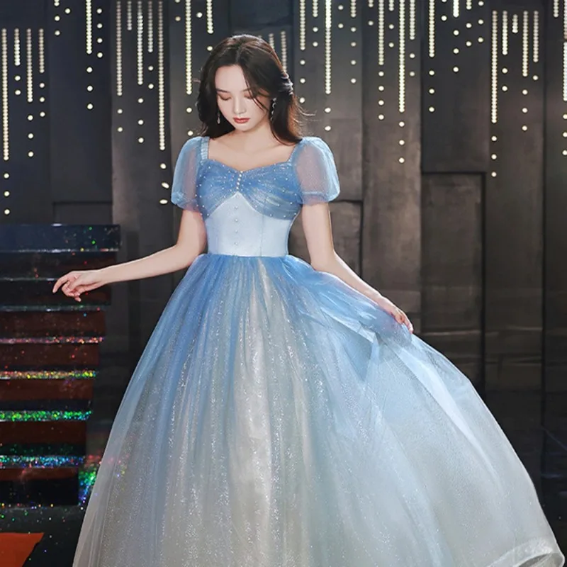 

2026 Fall New Women's Party Sexy Blue Evening Gown Fashion Slimming Elegant Annual Conference Host Art Exam Long Dress