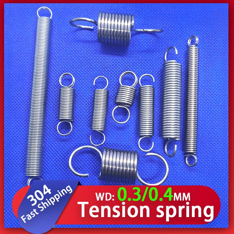 Wire Diameter 0.3mm 0.4mm 304 Stainless Steel Tension Spring S Hook Double Loop Hook Pullback Spring Double Hook Spring