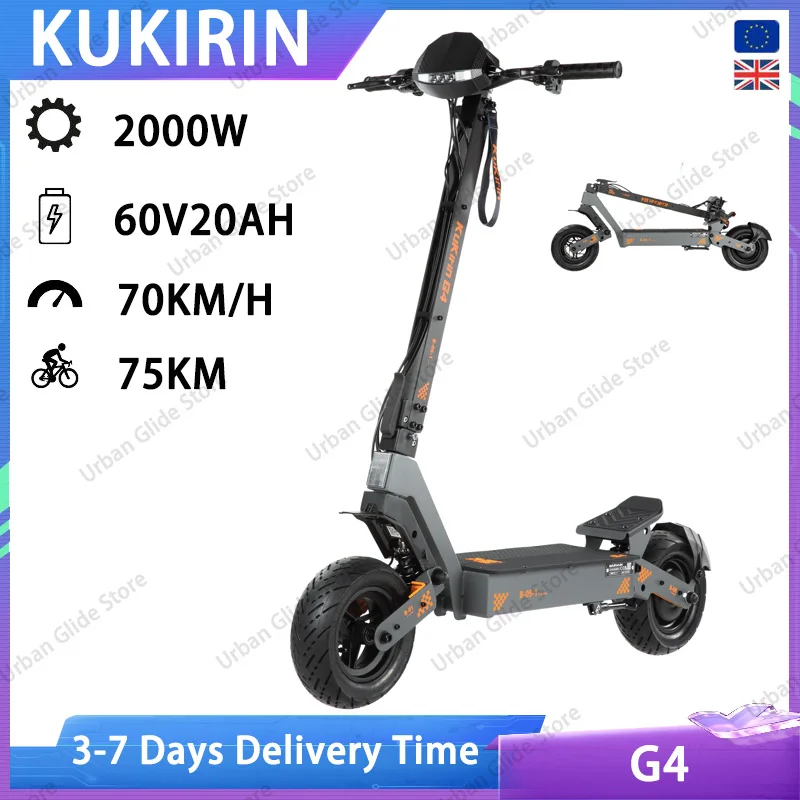 2026 KuKirin G4 Elektroroller für Erwachsene, 2000W Motor, 70KM/H Höchstgeschwindigkeit, 11-Zoll-Reifen, 60V20AH Akku, faltbarer Elektroroller