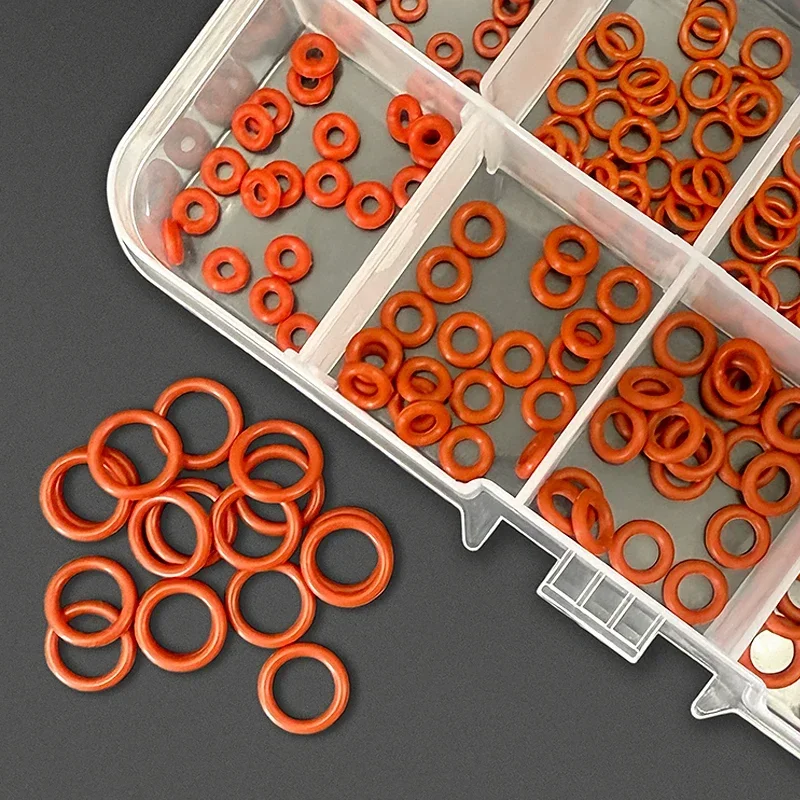 250PCS Flexible Wear Resistant Red Food Grade VMQ O-Rings Multi Size Inner Diameter Seals Household Sink Seal Parts
