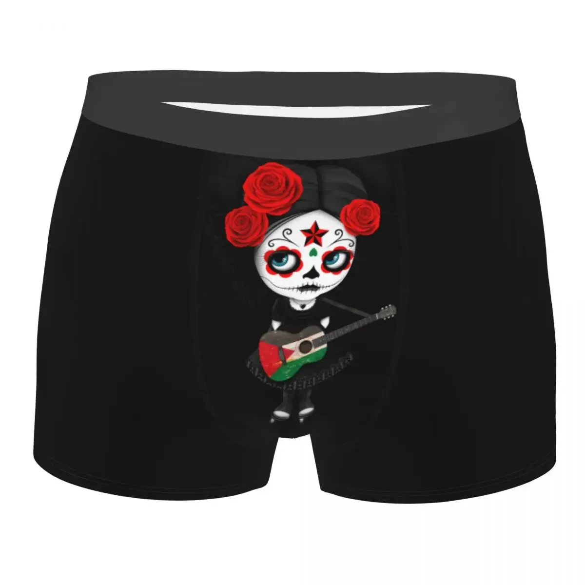 Sugar Skull Girl Playing Palestinian Flag Guitar Man Underwear Halloween Boxer Shorts Panties Underpants for Homme Plus Size