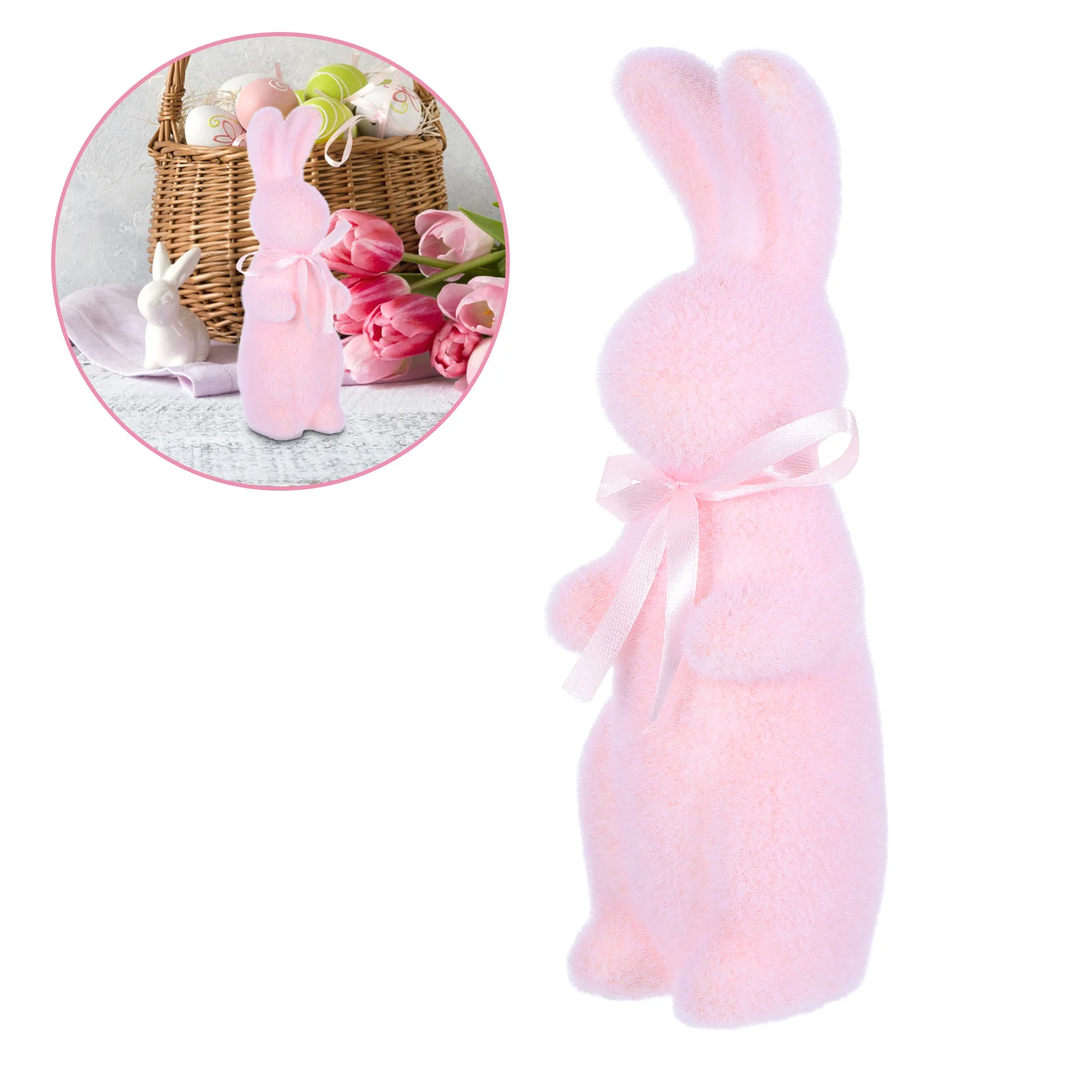 

Easter Bunny Statue Artificial Rabbit Craft Ornament Decors Pink Figures Bunnies