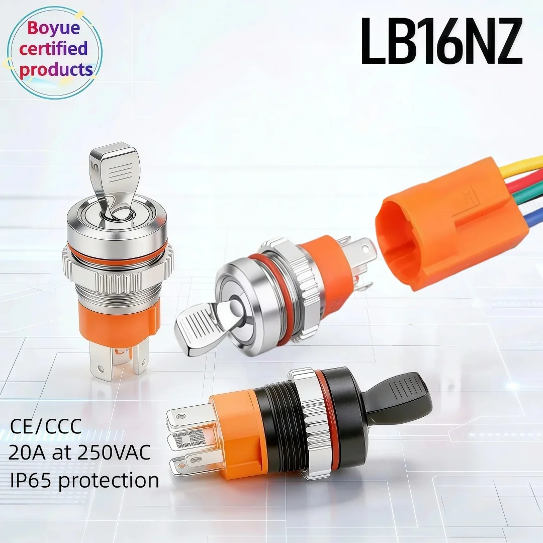 LANBOO 16mm Waterproof Push Button Switch 20A High Current with LED Toggle 5V-24V 220V Made of Brass Metal IP65 Level