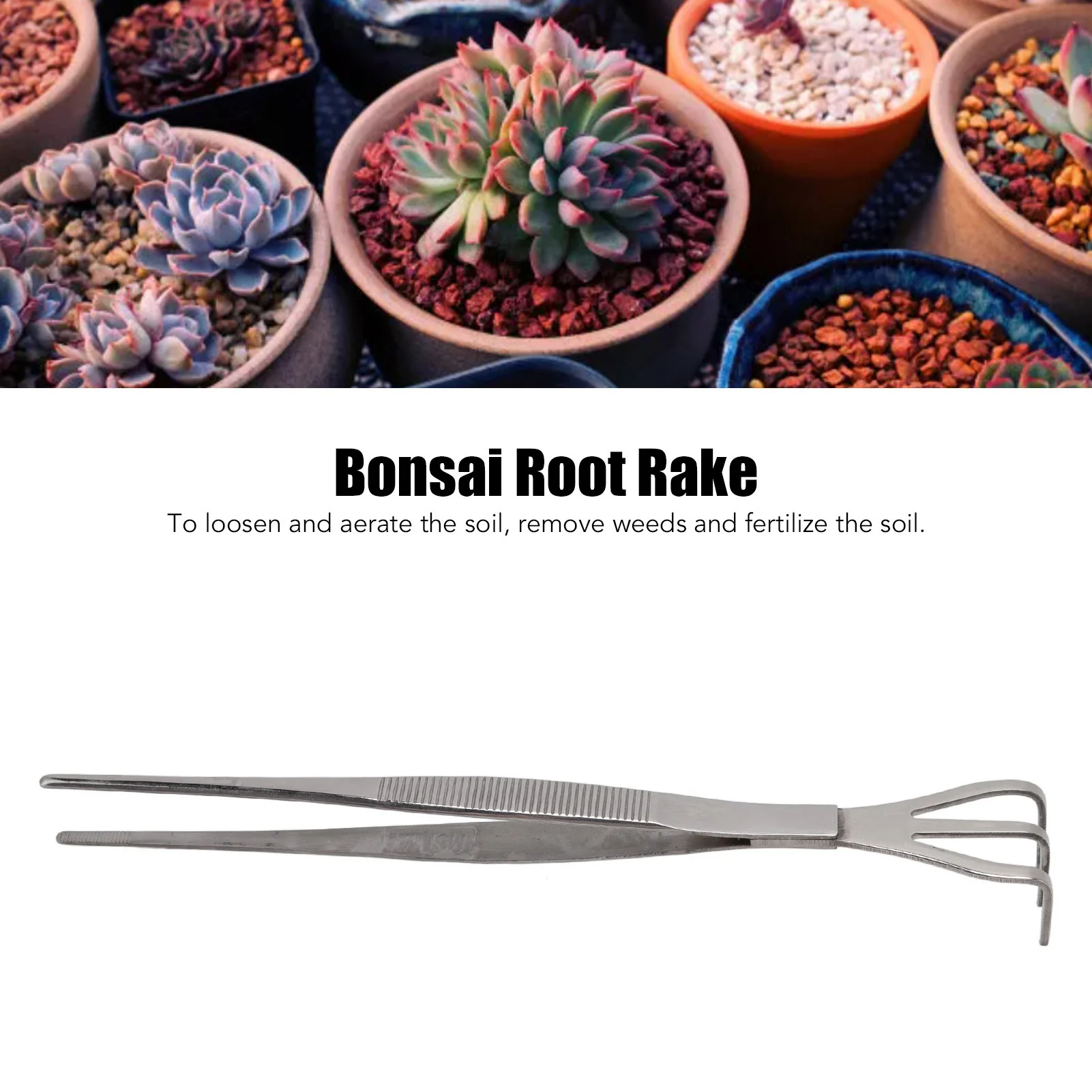 Bonsai Tool Root Rake with Tweezer 3 Prong Stainless Steel Loosen Soil Ergonomic Handle for Bonsai Succulent Planting Repotting