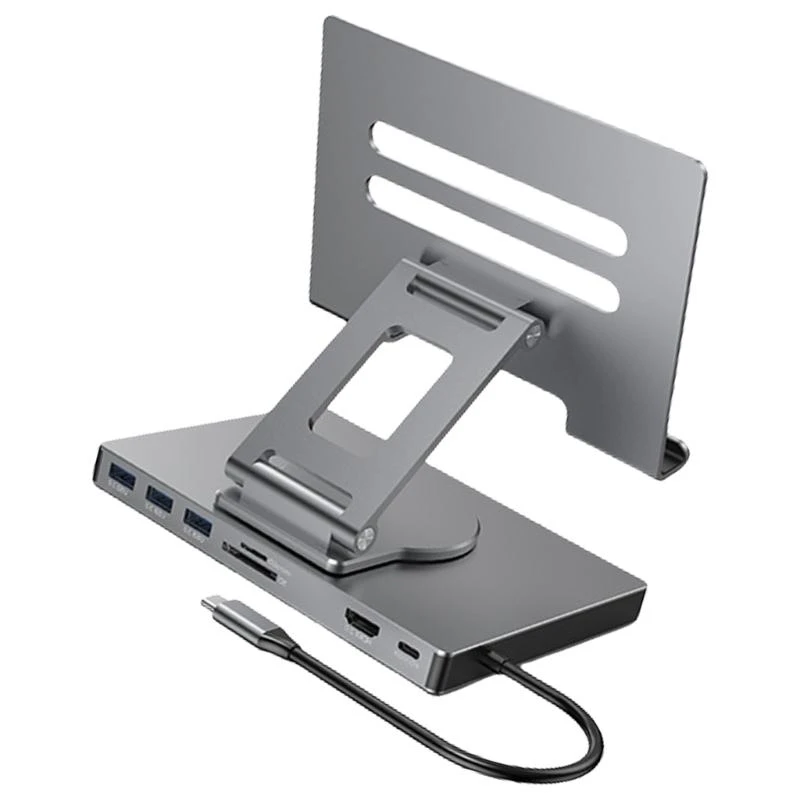 8/9 in 1 Supporto stand cuochi docking Tablet USB Tipo C USB3.2 Scheda Reader da 3,5 mm Porta desktop rotabile pieghevole