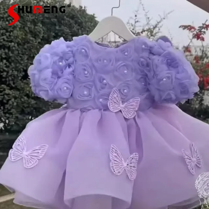 2026 New Girls' Piano Performance Dress Purple Flower Fairy Butterfly Princess Dress Children's Birthday Party Sweet Dress