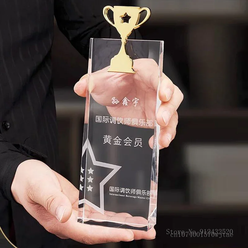 

Customized Crystal Trophy of Five-Pointed Star, Diamond Crown, Wheat Ear Trophy Lettering, Color Printing Award, Home Decor, 1PC