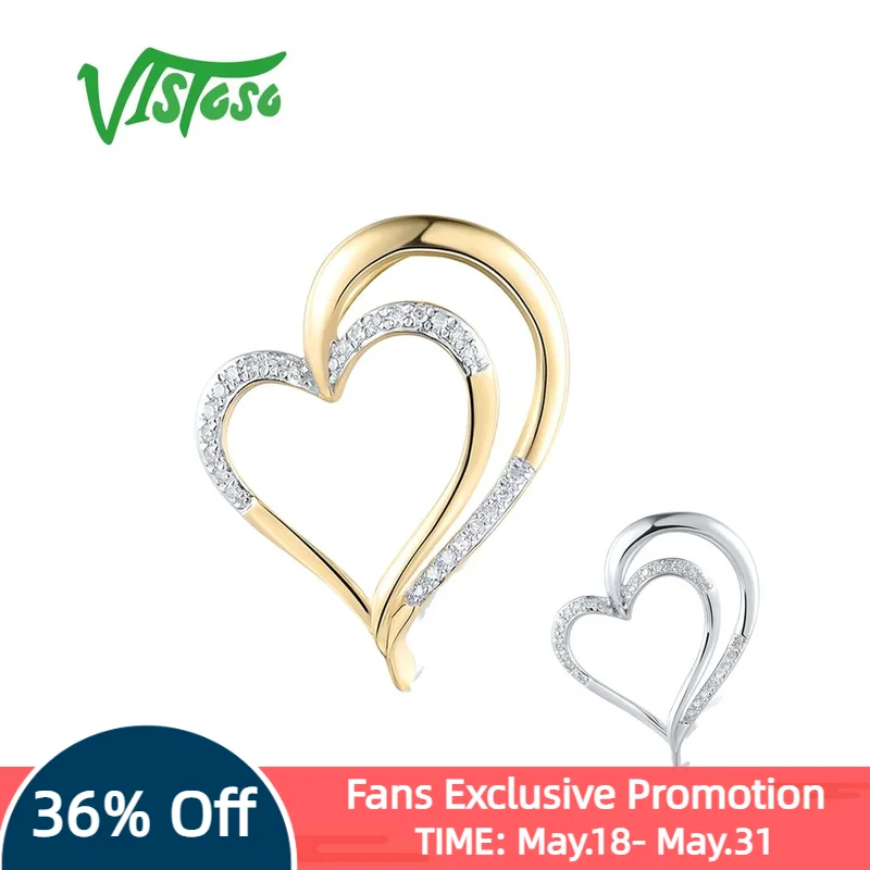 

VISTOS Authentic 14K 585 White Yellow White Gold Pendant For Women Sparkling Diamonds Sweet Heart Wedding Gifts Fine Jewelry