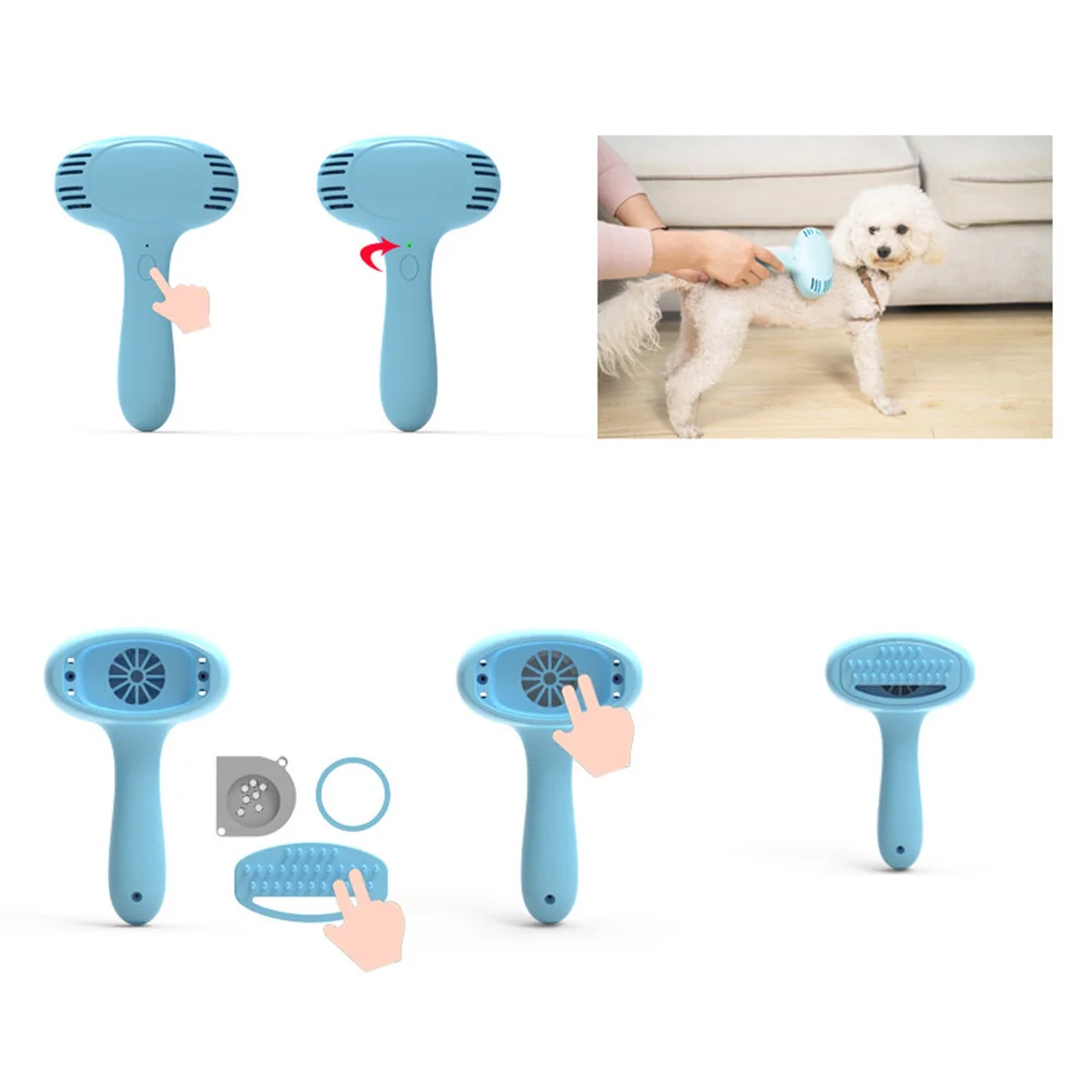منظف فرشاة شعر الحيوانات الأليفة الكهربائية المحمولة مزيل الشعر باللون الأزرق السماوي للكلاب والقطط مادة ABS صديقة للبيئة