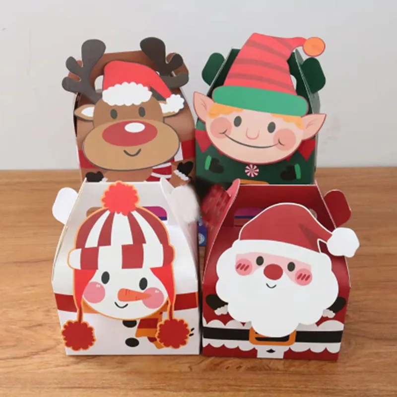 

2pcs Muffin Christmas Gift Boxes Kraft Candy Cartoon Cookies Snack Boxes for Xmas New Year Party Biscuit Bag Noel Decor Supplies