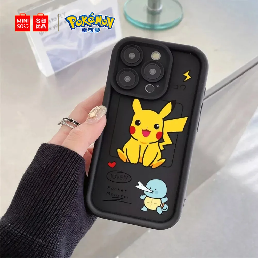 Miniso Pokemon Collaboration Pikachu Gengar Phone Case For iPhone 15 14 13 11 12 16 Pro Max Plus X XR Girl Silicone Phone Case