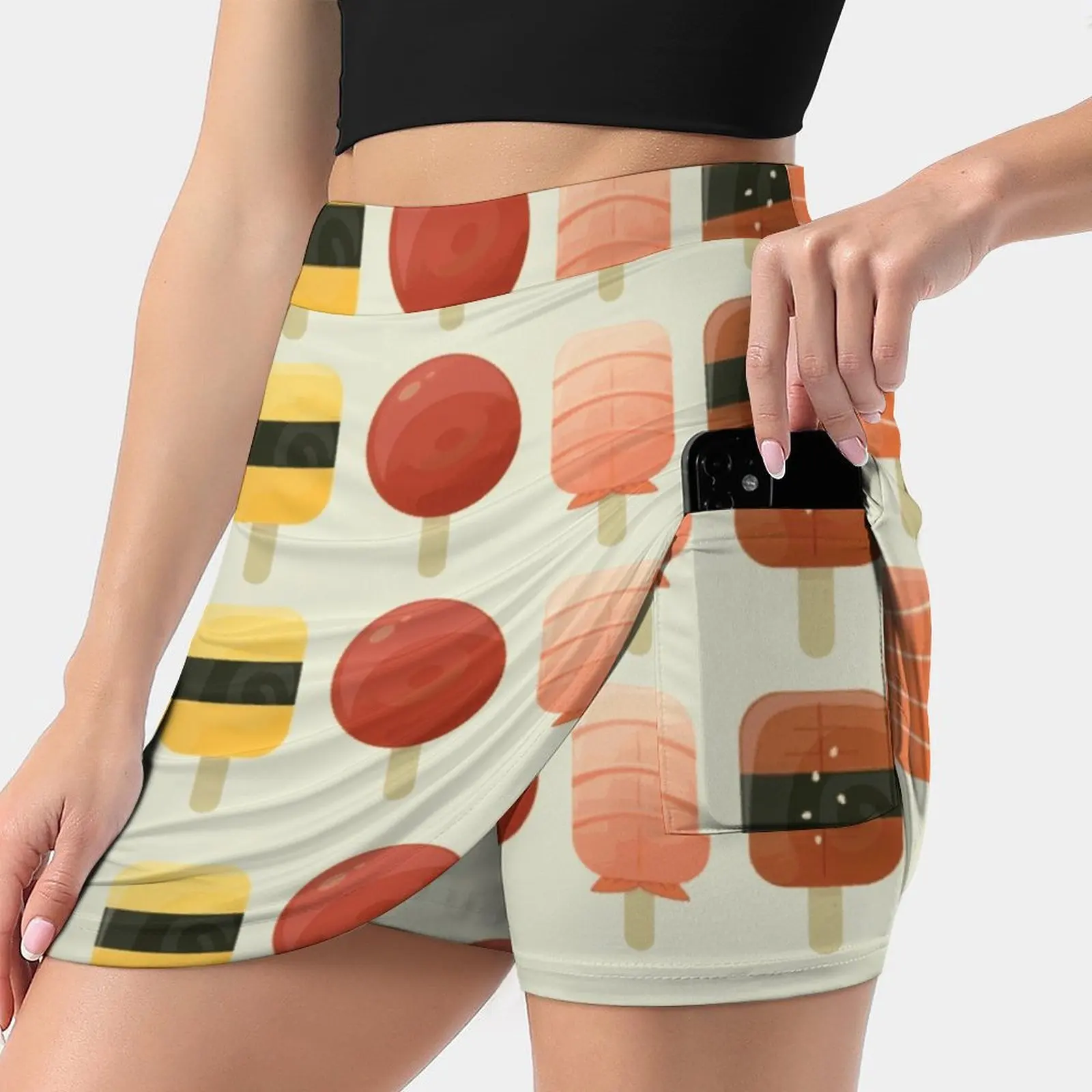 Sushi Creamsicles Of Nigiri Women Mini Skirt Two Layers With Pocket Skirts Sport Fitness Running Skorts Sushi Sake Salmon