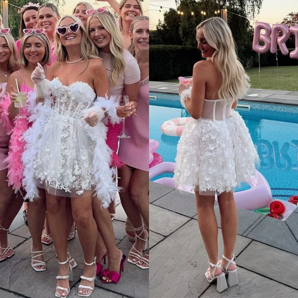 

Customized High Quality White Organza Wedding Dress Exquisite Strapless Sleeveless Bridal Gowns Court Train Backless Dress