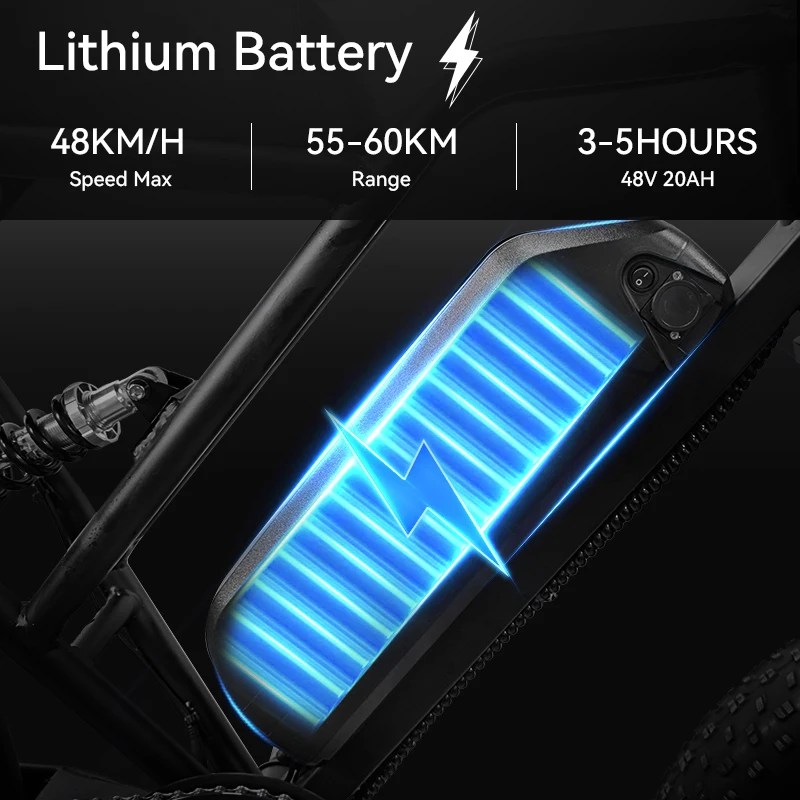 G60 E-Bike 1000W Adult Electric Bicycle 20” Fat Tire E-Bike 48V 15Ah Battery 45-55KM Range Dual Suspension 31MPH image 8