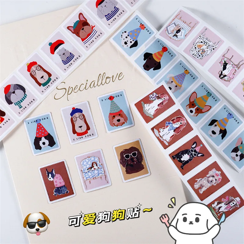 200 Stuks/Rol Cartoon Retro Schattige Hond Afdichting Sticker Diy Pvc Laptop Stickers Decoratie Stiker Beloning Cadeau Speelgoed