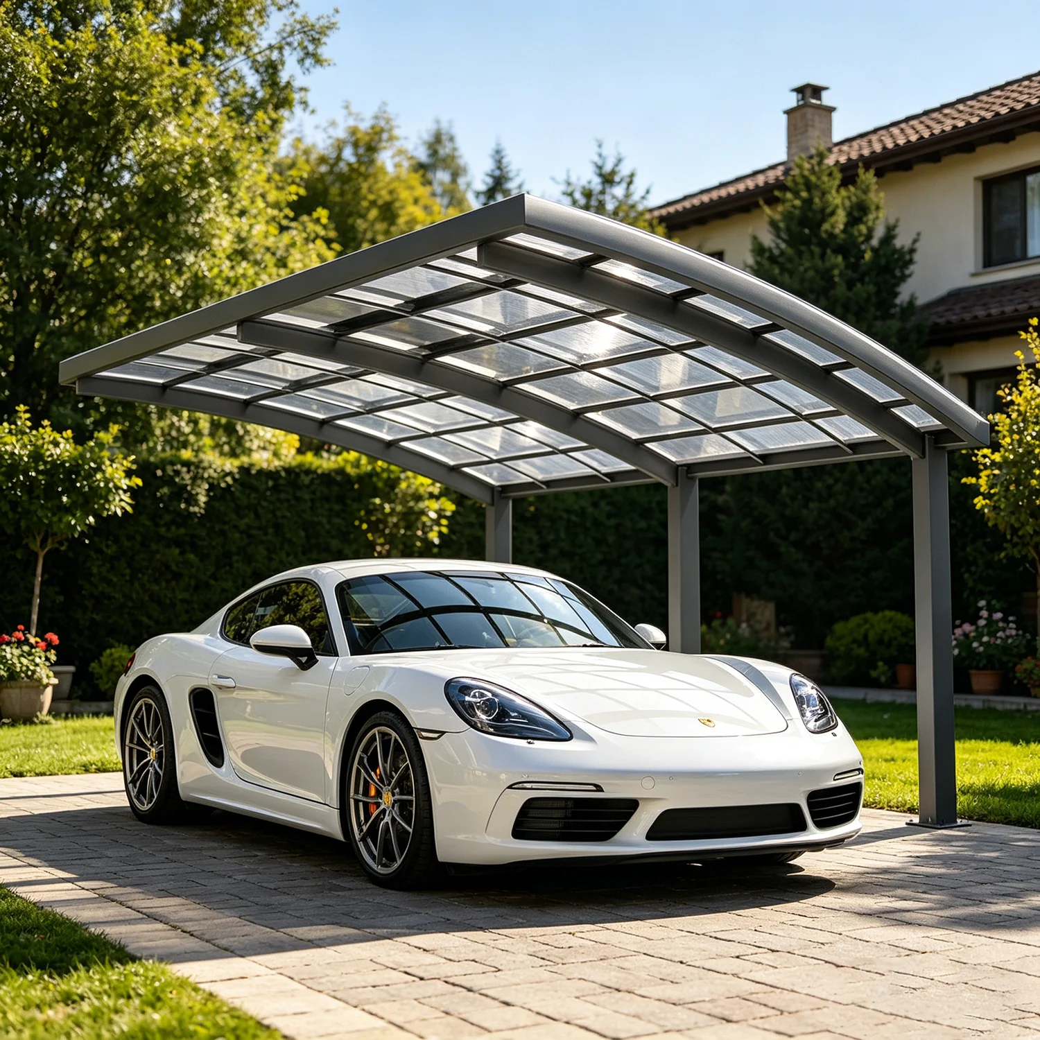 Rustproof Aluminium Home Carport Shelter, Transparent Polycarbonate Roof, Weather‑Resistant Single Car Garage Canopy