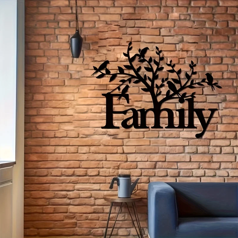 Modern Black Metal Family Letter Wall Decor Floral Cut Out Plaque Art Stylish Home Wall Hanging For Entryway Living Room