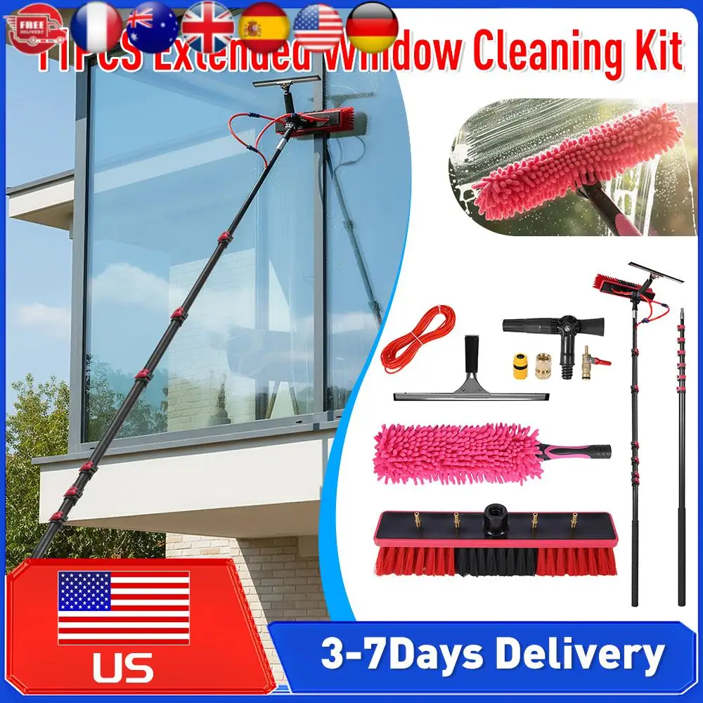 

11pcs Solar Panel Cleaning Kit Adjustable Telescopic Water Supply Brush Glass Squeegee Window Cleaning Pole Washing Tool Supply