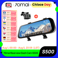 70mai Rearview Dash Cam Update version S500 9.35'' Touch Screen  Car DVR 3K Super Capacitor Dual-Channel HDR Voice Control 24H P