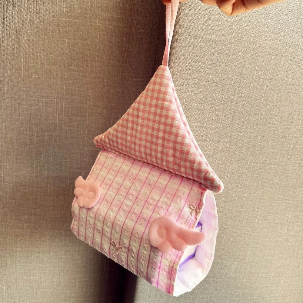 Lightweight House Shape Tissue Bag Space Saving with Wings Fabric Tissue Bag Soft Hanging Tissue Holder Car