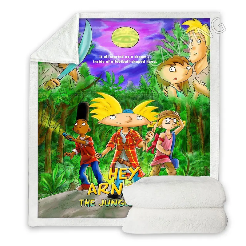 Hey Arnold  3D Printed  Sherpa Blanket Rectangle Blanket Textiles Fleece Wearable Blanket Throw Blanket  Home Decor