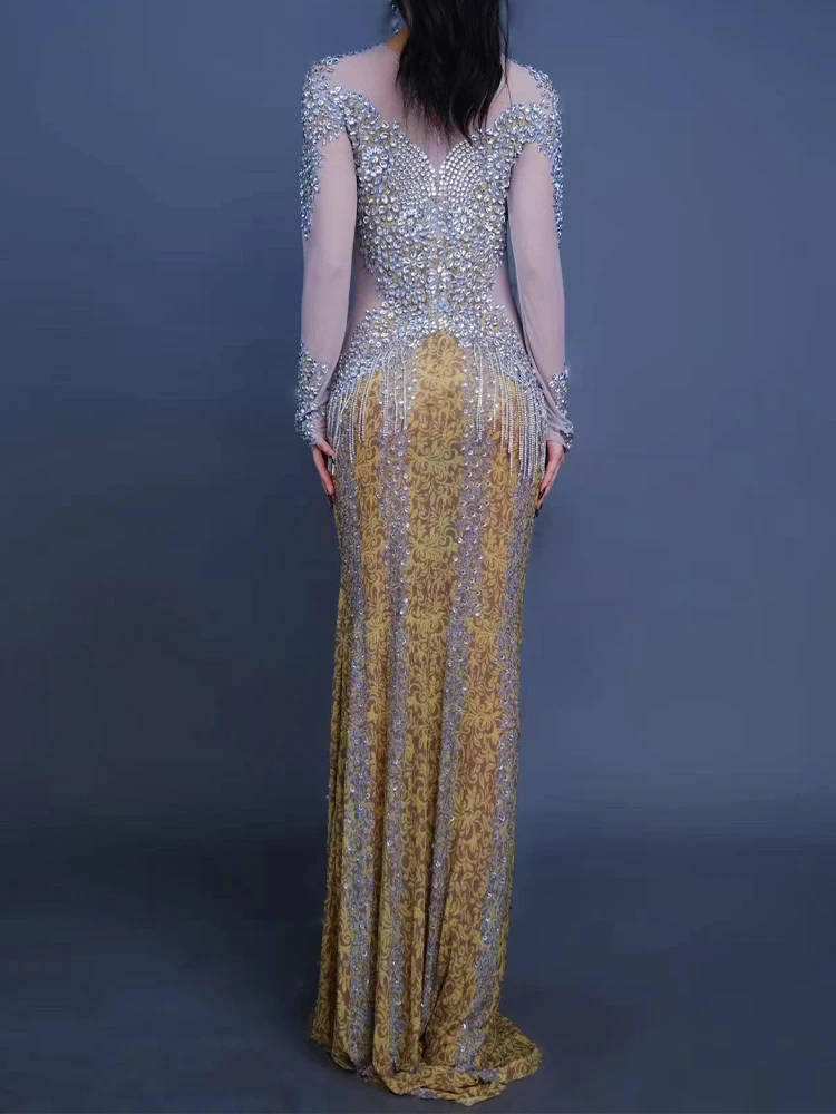 High Quality Rhinestone Elastic Color Blocked Printed Dress 2025 New Fashion Custom Women'S Clothing