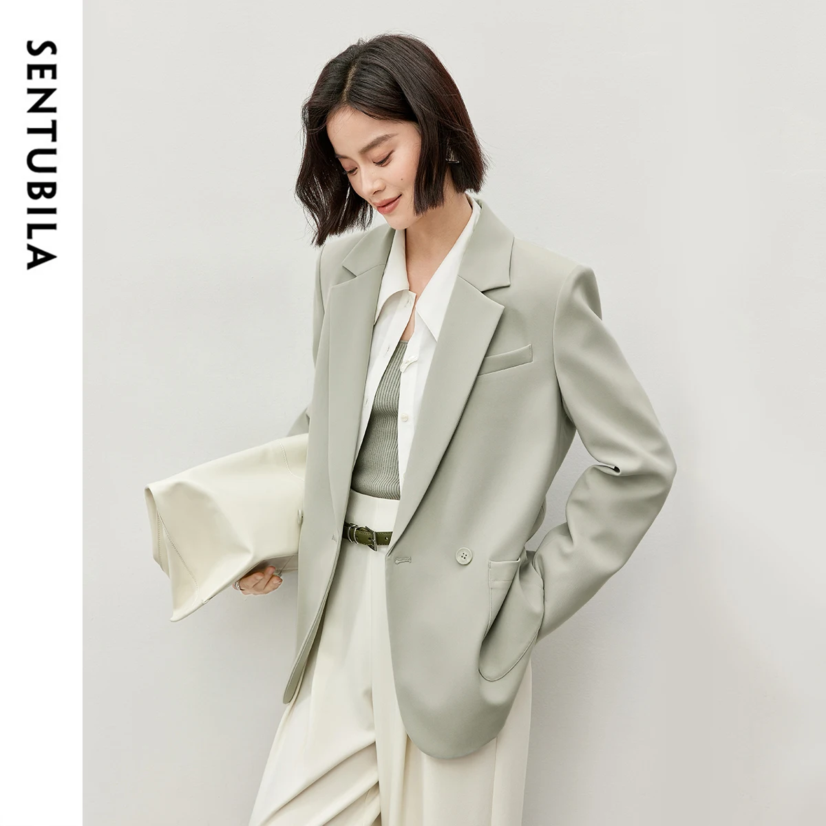 SENTUBILA Texture Twill Blazers for Women 2025 Autumn Notched Collar Straight Jackets Formal Work Business Coat Female 143X57042