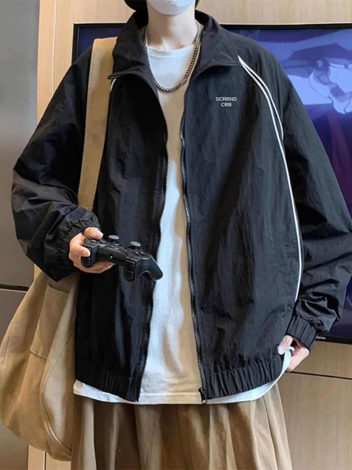 

Весенне-осенняя куртка с вышитым воротником для мужчин: повседневная, модная, свободного кроя, молодежная, спортивная, в стиле High Street, японская, гонконгская