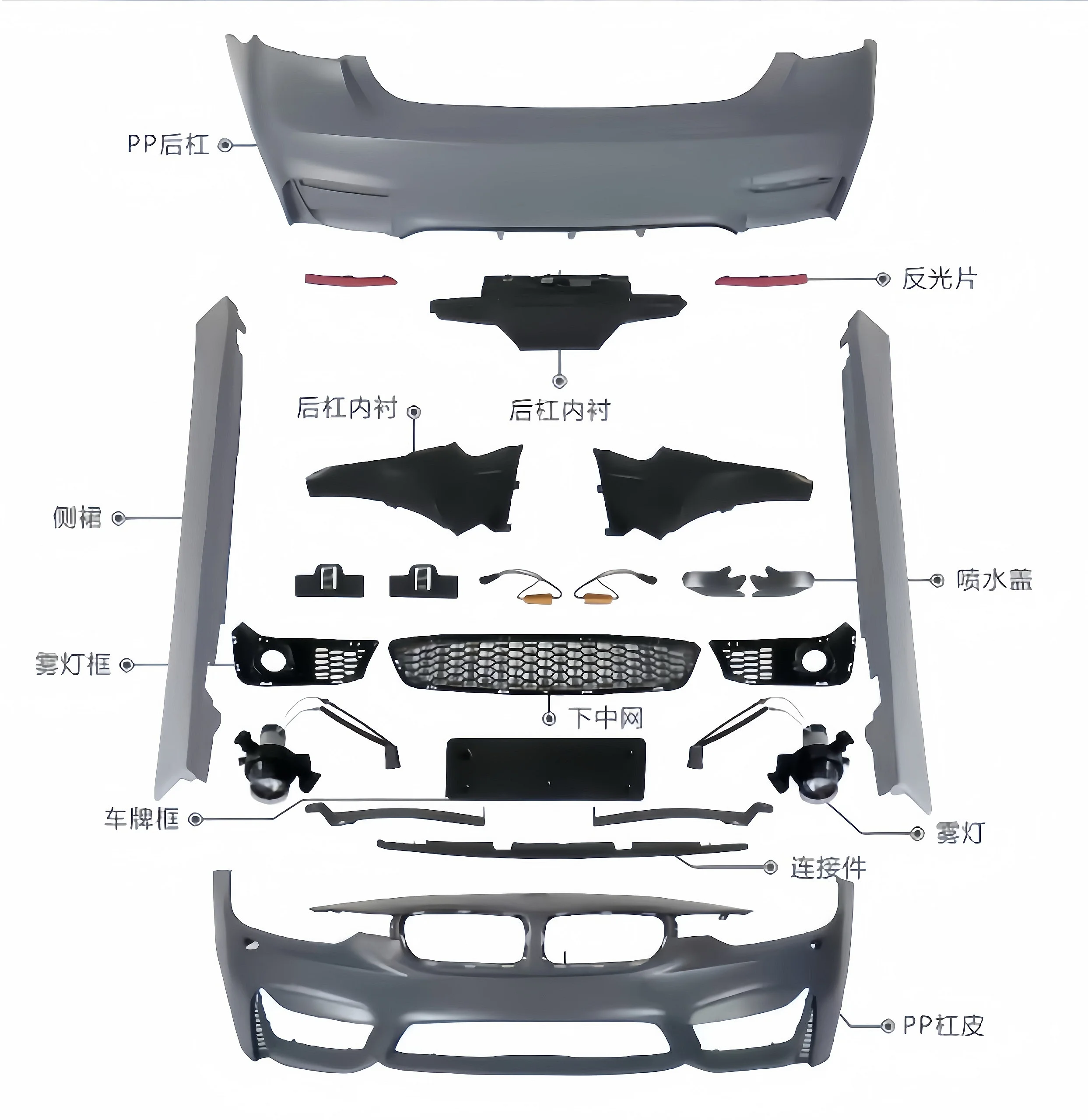 M3 Bodykit for BMW F30 3 Series Front Rear Bumper Side Skirts Exhaust Mirror Cap