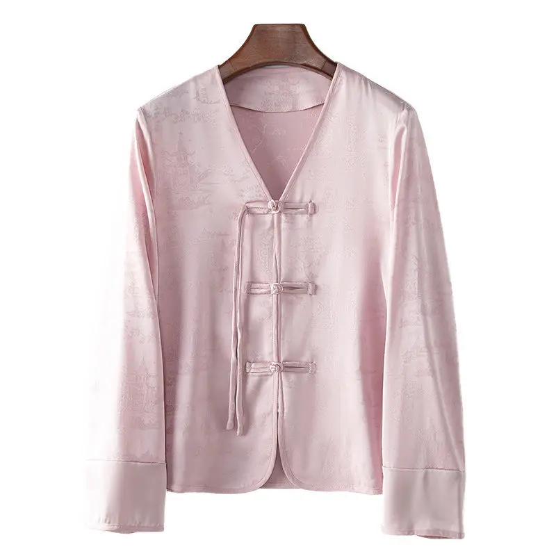Spring Trend New V Neck Women's Coat New Chinese Style Button Up Top Suit Summer